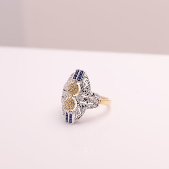Vintage Art deco Ring Natural Blue Sapphire and Diamonds 18k and silver - Picture 14 of 14
